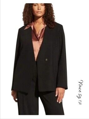 Vince Black Collarless Crepe Blazer Suit Jacket Minimalist 12